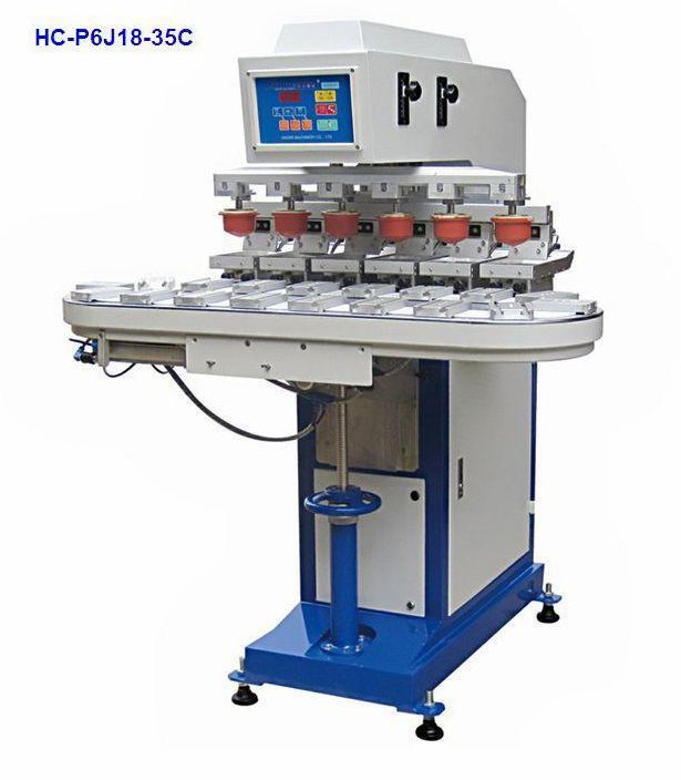 6-color pad printer with conveyor